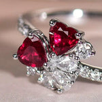 Supeier Heart Shape Ruby & Diamonds PT950 Ring, Cluster Ruby Ring, Wedding Red Gemstone Ring - LaCorserArtJewelry