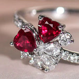 Supeier Heart Shape Ruby & Diamonds PT950 Ring, Cluster Ruby Ring, Wedding Red Gemstone Ring - LaCorserArtJewelry