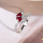 Supeier Heart Shape Ruby & Diamonds PT950 Ring, Cluster Ruby Ring, Wedding Red Gemstone Ring - LaCorserArtJewelry