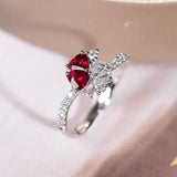Supeier Heart Shape Ruby & Diamonds PT950 Ring, Cluster Ruby Ring, Wedding Red Gemstone Ring - LaCorserArtJewelry