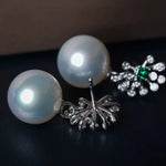 Natural Australian South Sea Pearls Art Deco PT950 Earring, White Diamonds Stud Earring, Two in one Jeweley Etsy