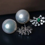 Natural Australian South Sea Pearls Art Deco PT950 Earring, White Diamonds Stud Earring, Two in one Jeweley Etsy