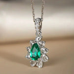 Pear Rose Cut White Diamond & Colombia Emerald PT 950 Necklace, Green Gemstone Jewelry Set, May Birthstone Necklace Etsy