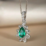 Pear Rose Cut White Diamond & Colombia Emerald PT 950 Necklace, Green Gemstone Jewelry Set, May Birthstone Necklace Etsy