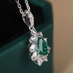 Pear Rose Cut White Diamond & Colombia Emerald PT 950 Necklace, Green Gemstone Jewelry Set, May Birthstone Necklace Etsy