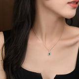 Pear Rose Cut White Diamond & Colombia Emerald PT 950 Necklace, Green Gemstone Jewelry Set, May Birthstone Necklace Etsy