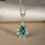 Pear Rose Cut White Diamond & Colombia Emerald PT 950 Necklace, Green Gemstone Jewelry Set, May Birthstone Necklace Etsy