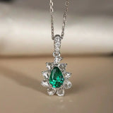 Pear Rose Cut White Diamond & Colombia Emerald PT 950 Necklace, Green Gemstone Jewelry Set, May Birthstone Necklace Etsy