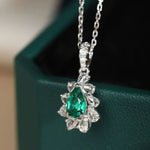 Pear Rose Cut White Diamond & Colombia Emerald PT 950 Necklace, Green Gemstone Jewelry Set, May Birthstone Necklace Etsy
