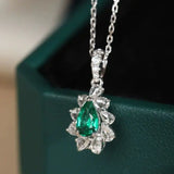 Pear Rose Cut White Diamond & Colombia Emerald PT 950 Necklace, Green Gemstone Jewelry Set, May Birthstone Necklace Etsy