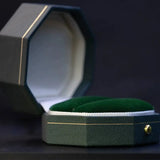 Leather Ring Earrings Box Double Solt Octagon - Viridian Green, Octagon Flannel Box - Engagement & Wedding Set Elegant Box Etsy