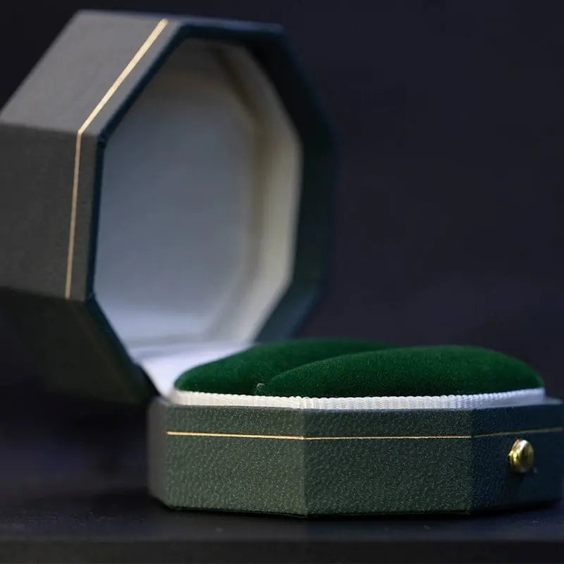 Leather Ring Earrings Box Double Solt Octagon - Viridian Green, Octagon Flannel Box - Engagement & Wedding Set Elegant Box Etsy