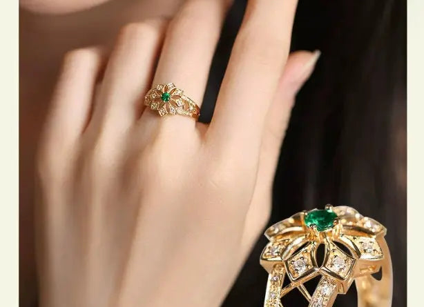 18k Solid Gold Victorian Style Necklace Set with Emerald & Diamond, Flower Shape Green Gemstone Necklace Etsy