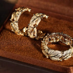 Maple Leaf 18K Yellow Gold Carved Ring Earrings - Nature Inspired Brush Finish Etsy