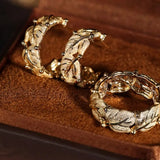 Maple Leaf 18K Yellow Gold Carved Ring Earrings - Nature Inspired Brush Finish Etsy
