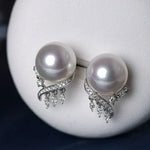 Finest Quality Australian South Sea White Pearl 18k Earrings, Natural White Diamonds 18K Solid White Gold Earrings, Two in one Stud Earrings Etsy