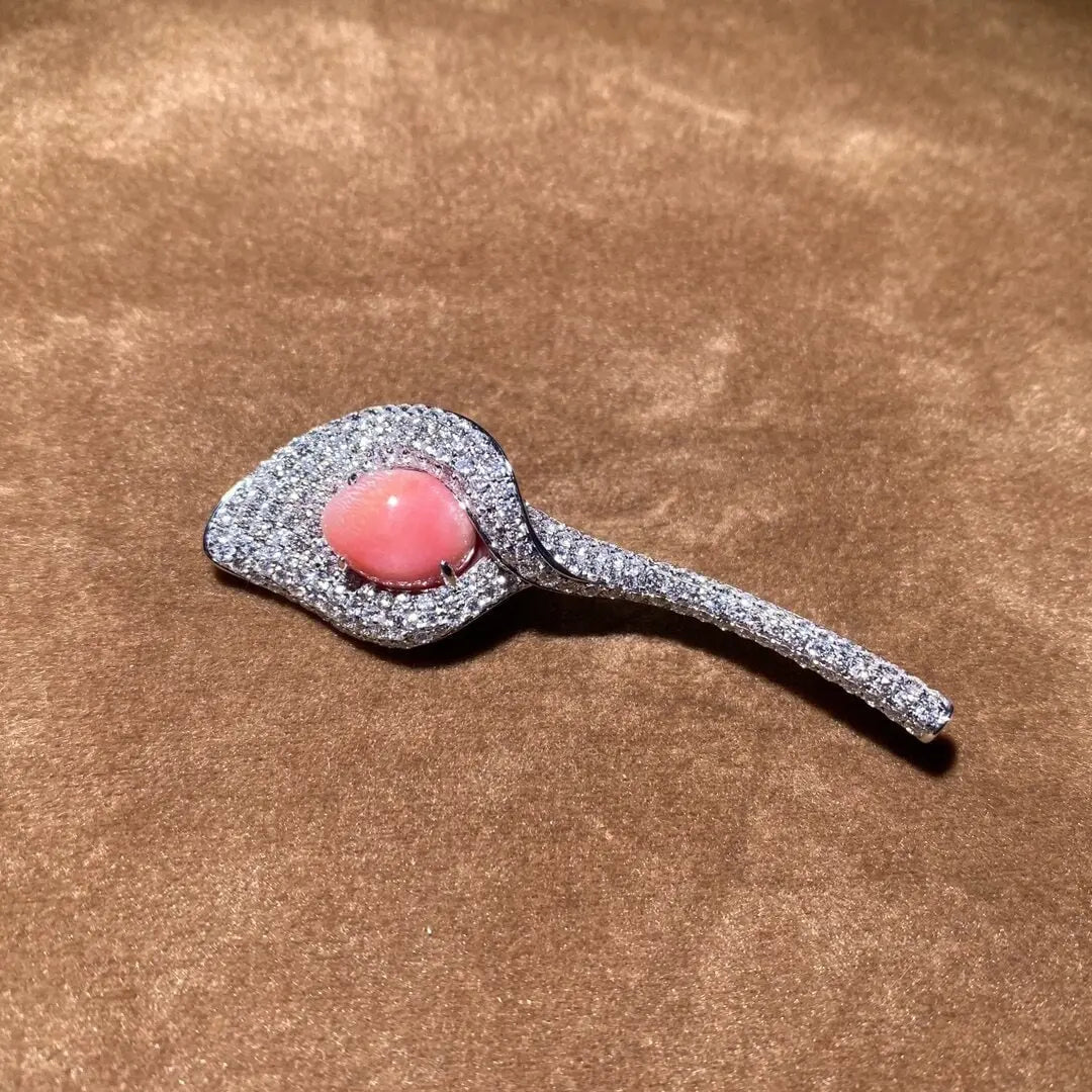 5.37Carat Queen Conch Pearl & White Diamond Brooch, Calla Lily Brooch 18K White Gold Flower Brooch, Strombus Gigas, Flamed Pink Pearl Etsy