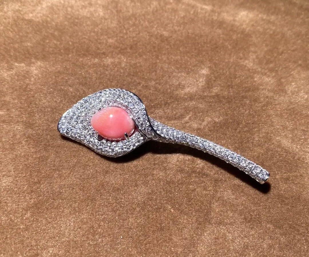 5.37Carat Queen Conch Pearl & White Diamond Brooch, Calla Lily Brooch 18K White Gold Flower Brooch, Strombus Gigas, Flamed Pink Pearl Etsy
