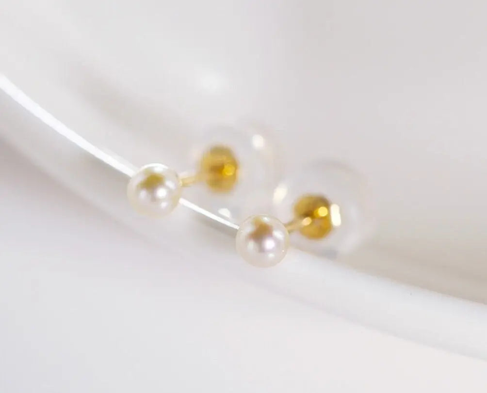 Natural Akoya Baby Champagne Pearl Earrings, 18k Solid Yellow Gold Handmade Stud Earrings, Anniversary Gift Idea, Gift for Her Etsy