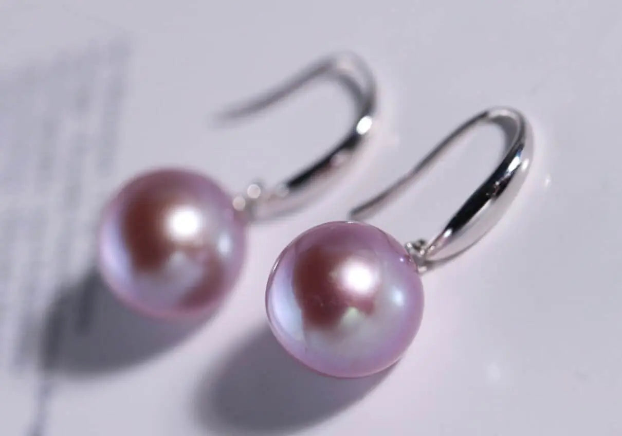5A+ High Luster 10mm White Purple Pearl Earrings, 18K Solid White Gold Handmade Earrings, Anniversary Gift Idea, Edison Pearl Earrings Etsy