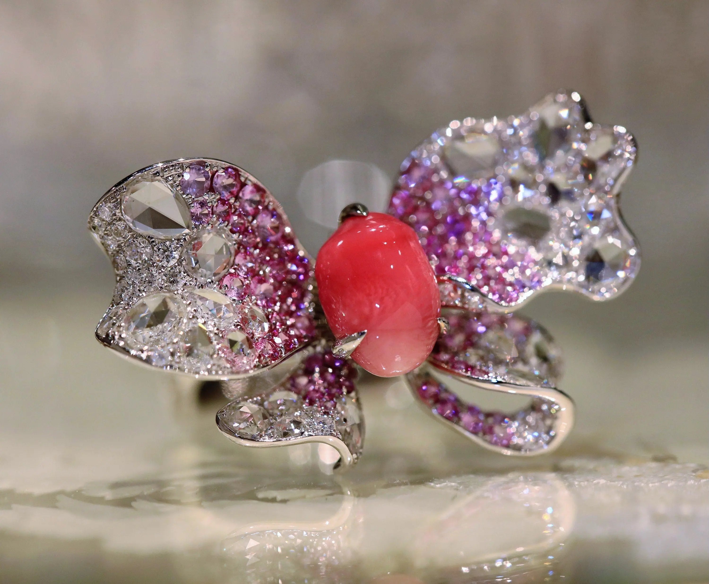 3.50Carat Queen Conch Pearl & Pink Sapphire Brooch, 18k Solid White Gold Brooch, Pearls Strombus Gigas, Queen Conch Pearl Engagement Brooch Etsy