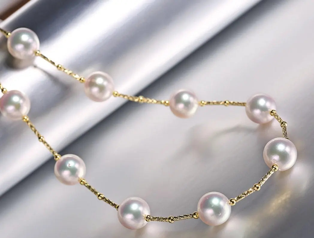 AAA+ Natural Akoya Pearl 9-9.5mm Necklace - 18K Yellow Gold Etsy