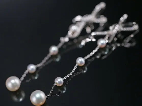 4-8mm Natural High Luster White Pearl Earrings, Handmade S925 Drop Earrings, Tassel Earrings, Gift for Mom, Gift for Her, Anniversary Idea - LaCorserArtJewelry