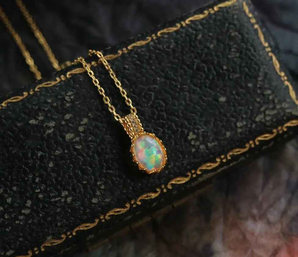 Opal  Diamond Necklace - 18K Yellow Gold October Birthstone Etsy