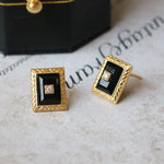 Natural Onyx & Moissanite Earrings, 18K Yellow Gold Plated Vermeil Earrings, Black Agate Earrings, Anniversary Gift Idea, Retro Jewelry Etsy