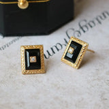 Natural Onyx & Moissanite Earrings, 18K Yellow Gold Plated Vermeil Earrings, Black Agate Earrings, Anniversary Gift Idea, Retro Jewelry Etsy
