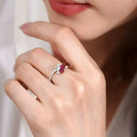 Supeier Heart Shape Ruby & Diamonds PT950 Ring, Cluster Ruby Ring, Wedding Red Gemstone Ring - LaCorserArtJewelry