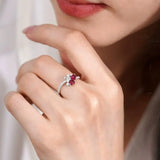 Supeier Heart Shape Ruby & Diamonds PT950 Ring, Cluster Ruby Ring, Wedding Red Gemstone Ring - LaCorserArtJewelry