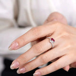 Supeier Heart Shape Ruby & Diamonds PT950 Ring, Cluster Ruby Ring, Wedding Red Gemstone Ring - LaCorserArtJewelry