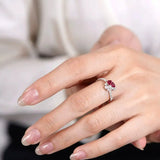 Supeier Heart Shape Ruby & Diamonds PT950 Ring, Cluster Ruby Ring, Wedding Red Gemstone Ring - LaCorserArtJewelry