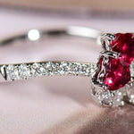 Supeier Heart Shape Ruby & Diamonds PT950 Ring, Cluster Ruby Ring, Wedding Red Gemstone Ring - LaCorserArtJewelry