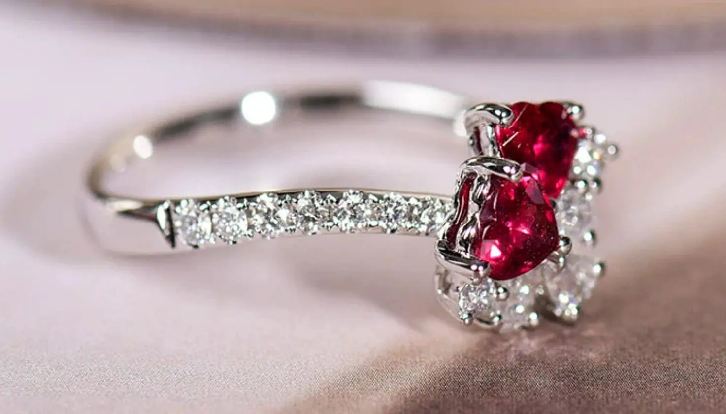 Supeier Heart Shape Ruby & Diamonds PT950 Ring, Cluster Ruby Ring, Wedding Red Gemstone Ring - LaCorserArtJewelry