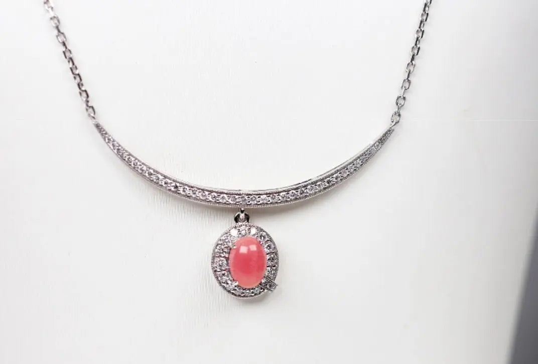 1.65ct Queen Conch Pearl & White Diamond Necklace 18K Solid White Gold Bespoke Necklace (Customize), Strombus Gigas, Flamed Pink Pearl Etsy