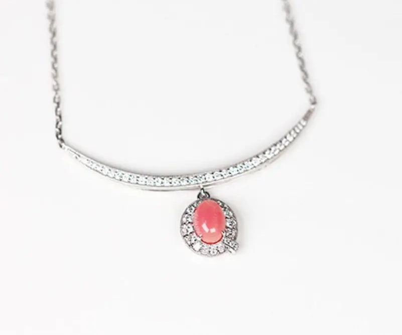 1.65ct Queen Conch Pearl & White Diamond Necklace 18K Solid White Gold Bespoke Necklace (Customize), Strombus Gigas, Flamed Pink Pearl Etsy