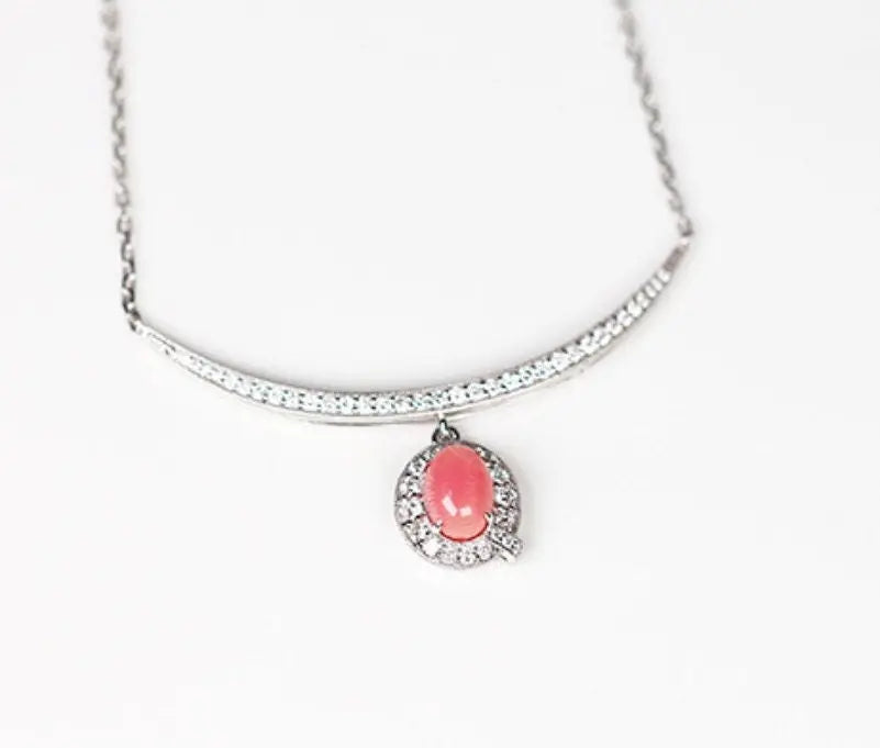1.65ct Queen Conch Pearl & White Diamond Necklace 18K Solid White Gold Bespoke Necklace (Customize), Strombus Gigas, Flamed Pink Pearl Etsy