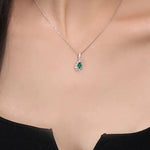 Pear Rose Cut White Diamond & Colombia Emerald PT 950 Necklace, Green Gemstone Jewelry Set, May Birthstone Necklace Etsy