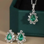 Pear Rose Cut White Diamond & Colombia Emerald PT 950 Necklace, Green Gemstone Jewelry Set, May Birthstone Necklace Etsy