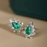 Pear Rose Cut White Diamond & Colombia Emerald PT 950 Necklace, Green Gemstone Jewelry Set, May Birthstone Necklace Etsy
