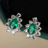 Pear Rose Cut White Diamond & Colombia Emerald PT 950 Necklace, Green Gemstone Jewelry Set, May Birthstone Necklace Etsy