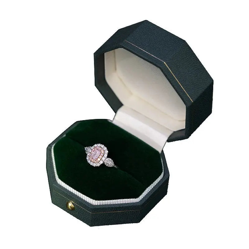 Leather Ring Earrings Box Double Solt Octagon - Viridian Green, Octagon Flannel Box - Engagement & Wedding Set Elegant Box Etsy