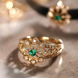 18k Solid Gold Victorian Style Necklace Set with Emerald & Diamond, Flower Shape Green Gemstone Necklace Etsy