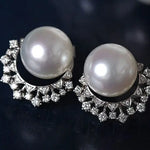 Huge Australian South Sea White Pearl 18k Earrings, Cluster White Diamonds Earrings, 18K Solid White Gold Earrings, Seawater White Pearls Etsy