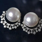 Huge Australian South Sea White Pearl 18k Earrings, Cluster White Diamonds Earrings, 18K Solid White Gold Earrings, Seawater White Pearls Etsy