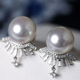 Finest Quality Australian South Sea White Pearl 18k Earrings, Natural White Diamonds 18K Solid White Gold Earrings, Two in one Stud Earrings Etsy
