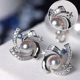 Galaxy Design Earrings with Akoya Pearl Art Deco Earrings, Natural White Diamonds Studs Earrings, 18K White Gold Blue Sapphire Earrings Etsy