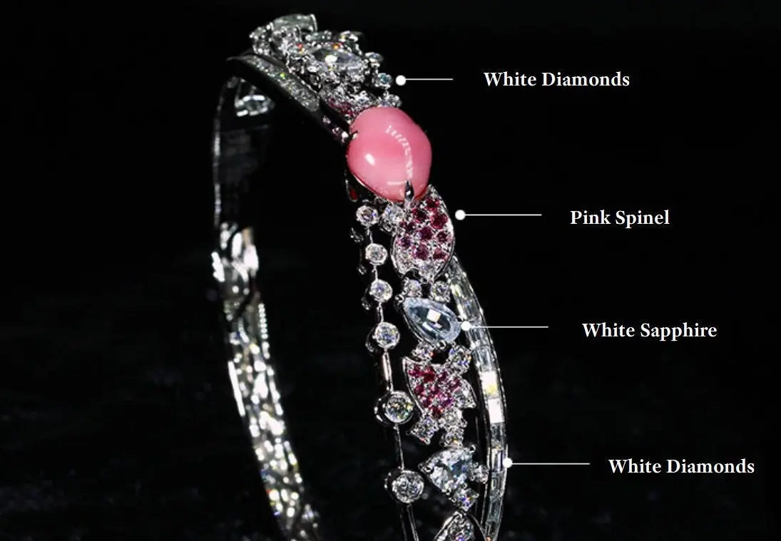 2.2Ct Queen Conch Pearl Bangle & Diamond, Spinel 18K Bangle, 18K Solid White Gold Bangle , Strombus Gigas, Flamed Pink Pearl Etsy
